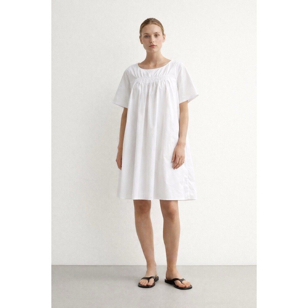 COS Oversize Polin Shirred Dress White Short Sleeve Shirt Dress Size M (EUR 40)